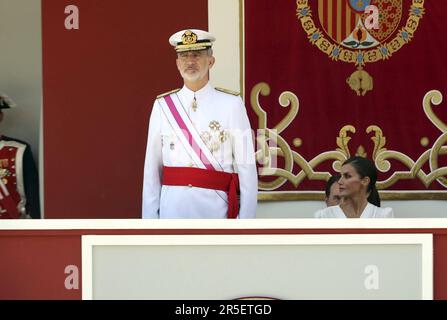 Le roi Felipe VI et la reine Letizia lors de la Journée des forces armées nationales 2023 à Grenade le samedi 3 juin 2023. Credit: CORMON PRESSE/Alamy Live News Banque D'Images