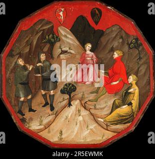 Un concours entre les Shepherds Alcesto et Acaten. Maître de 1416. Banque D'Images