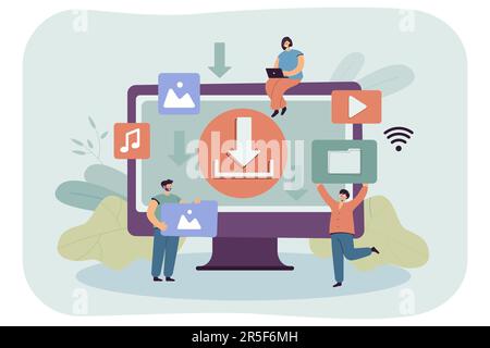 Téléchargement FTP de fichiers multimédias numériques et de petits utilisateurs Illustration de Vecteur