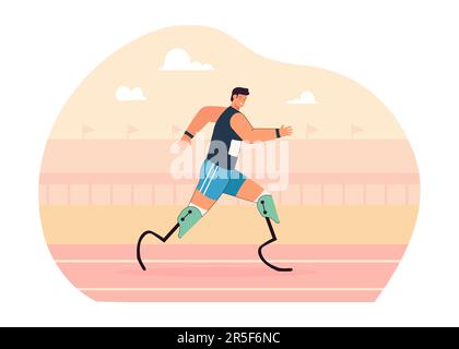 Coureur avec jambes prothétiques jogging sur piste de sport Illustration de Vecteur