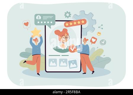 Les responsables des relations publiques travaillant en ligne sur la marque personnelle pour les influenceurs Illustration de Vecteur