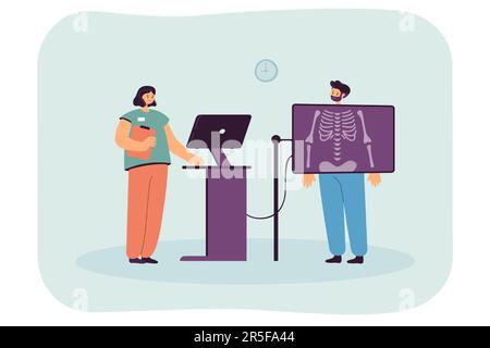 Dessin animé patient obtenant des rayons X pendant le contrôle médical dans la clinique Illustration de Vecteur