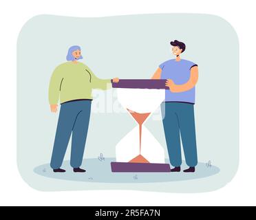 Jeune homme et femme âgée avec un énorme sablier Illustration de Vecteur