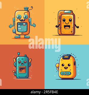 Mignon téléphone mobile drôle mascotte dessin animé illustration vectorielle Illustration de Vecteur