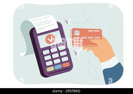 Main tenant la carte de débit ou de crédit près du scanner Illustration de Vecteur