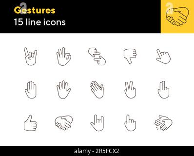 Jeu d'icônes de ligne de gestes Illustration de Vecteur