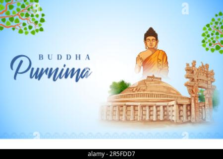 Seigneur Bouddha dans la méditation sous l'arbre de Bodhi pour le festival bouddhiste Joyeux Bouddha Purnima Vesak Illustration de Vecteur