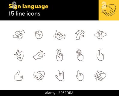 Ensemble d'icônes de la ligne de langue des signes Illustration de Vecteur