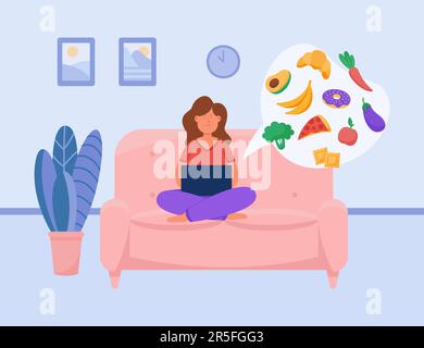 Fille commandant des aliments via l'application mobile Illustration de Vecteur