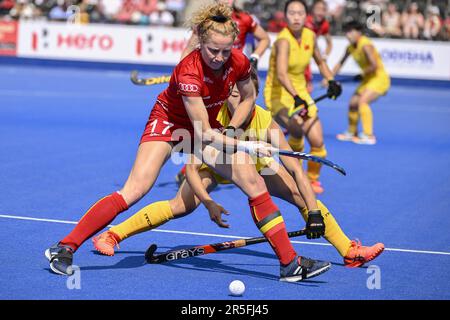 Londres, Royaume-Uni. 03rd juin 2023. Michelle Struijk de Belgique photographiée en action lors d'un match entre la Chine et les Red Panthers de Belgique, match 3 (sur 12) dans l'étape de groupe de la Ligue des femmes FIH Pro 2023, samedi 03 juin 2023 à Londres, Royaume-Uni. BELGA PHOTO LAURIE DIEFFEMBACQ crédit: Belga News Agency/Alay Live News Banque D'Images