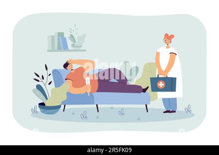 Visite à domicile d'un médecin à un patient malade Illustration de Vecteur