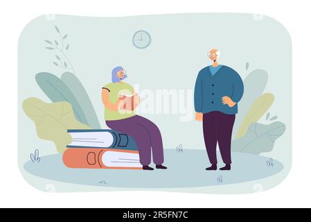 Couple de personnes âgées lisant des livres ou étudiant ensemble Illustration de Vecteur