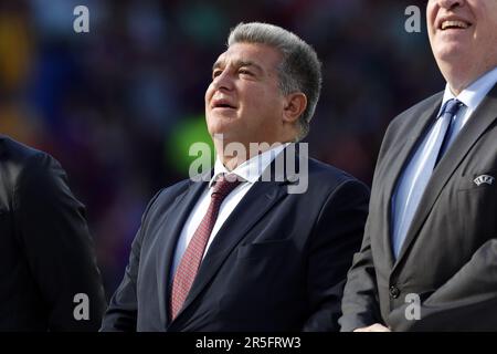 EINDHOVEN - Joan Laporta, présidente du FC Barcelone, après la finale de l'UEFA Champions League pour les femmes entre le FC Barcelone et la VFL Wolfsburg au stade Phillips sur 3 juin 2023 à Eindhoven, pays-Bas. ANP MAURICE VAN STONE Banque D'Images