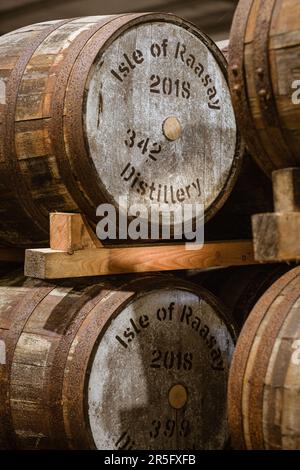 Entrepôt de la distillerie de Raasay sur l'île Hebridean de Raasay, Écosse Banque D'Images