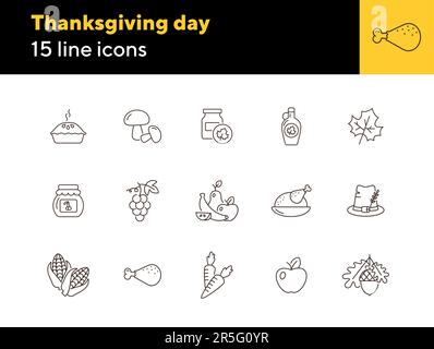 Icône de la ligne de fête de Thanksgiving avec nourriture Illustration de Vecteur