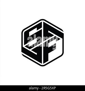 SF lettre logo monogramme forme hexagonale avec ornement abstrait contour isolé modèle de conception Banque D'Images