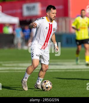 Cary, Caroline du Nord, États-Unis. 2nd juin 2023. DMV Diplomat DALTON PANDO #25 avec le ballon en cours contre Newtown Pride FC au WakeMed Soccer Park, Cary NC pendant la TST. (Credit image: © Paul Morea/ZUMA Press Wire) USAGE ÉDITORIAL SEULEMENT! Non destiné À un usage commercial ! Banque D'Images