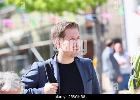 Strausberg, Brandebourg, Allemagne. 03rd juin 2023. 06/03/2023, Strausberg, Allemagne, Secrétaire général du SPD Kevin Kühnert au discours des citoyens "Come Together" Strausberg, Märkisch Oderland dans le Brandebourg crédit: SAO Strike/Alay Live News Banque D'Images