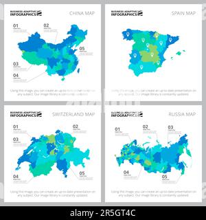 Ensemble de graphiques infographiques commerciaux originaux avec cartes Illustration de Vecteur