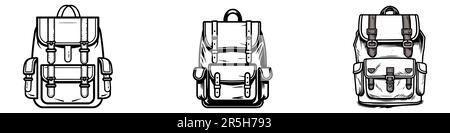 Ensemble de sac à dos dessin à plat dessin de mode maquette de modèle, dessin CAO de sac à dos. Illustration de Vecteur