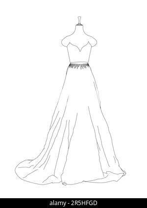 Contour d'une robe de mariage sur un mannequin à partir de lignes noires isolées sur un fond blanc. Vue avant. 3D. Illustration vectorielle. Illustration de Vecteur