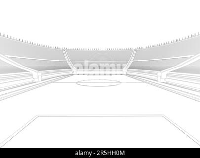 Contour d'un grand stade à partir de lignes noires isolées sur un fond blanc. Vue en perspective. 3D. Illustration vectorielle. Illustration de Vecteur