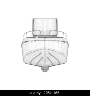 Elément filaire de bateau à moteur provenant de lignes noires isolées sur fond blanc. Vue avant. 3D. Illustration vectorielle. Illustration de Vecteur