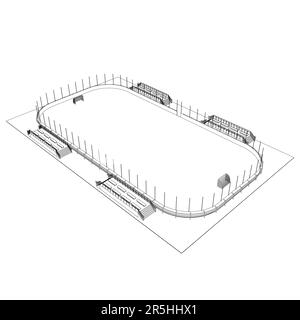 Contour d'un stade de hockey à partir de lignes noires isolées sur fond blanc. Vue isométrique. Illustration vectorielle. Illustration de Vecteur