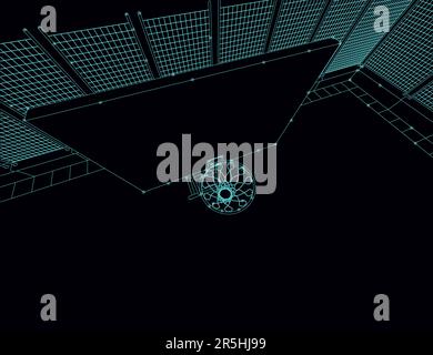 Contour d'un terrain de basket-ball avec une boucle composée de lignes bleues isolées sur un fond sombre. Vue de dessus. 3D. Illustration vectorielle. Illustration de Vecteur