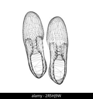 Image filaire des chaussures pour hommes à partir de lignes noires isolées sur fond blanc. Vue de dessus. 3D. Illustration vectorielle. Illustration de Vecteur