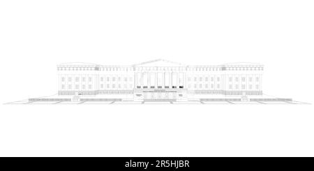 Contour d'un grand musée à partir de lignes noires isolées sur un fond blanc. Vue avant. Illustration vectorielle. Illustration de Vecteur