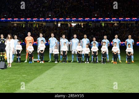 Sydney, Australie. 03rd juin 2023. L'hymne national australien est chanté avant le match de la Grande finale entre Melbourne City et les marins de la côte centrale au stade CommBank sur 3 juin 2023 à Sydney, Australie Credit: IOIO IMAGES/Alamy Live News Banque D'Images