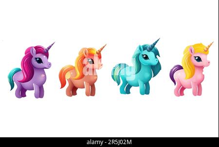 illustration vectorielle de l'interface utilisateur de cute différent poney magique unicorn isolé sur fond blanc Illustration de Vecteur