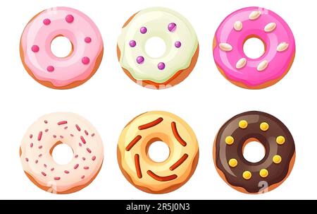 définir l'illustration vectorielle du glaçage multicolore sur le donut isolé sur fond blanc Illustration de Vecteur