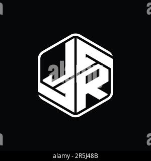 Jr lettre logo monogramme forme hexagonale avec ornement abstrait contour isolé modèle de conception Banque D'Images