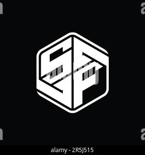SF lettre logo monogramme forme hexagonale avec ornement abstrait contour isolé modèle de conception Banque D'Images