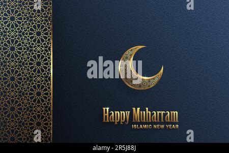 Happy Muharram, le nouvel an islamique, nouveau motif de l'année Hijri avec motif or sur fond de couleur Illustration de Vecteur