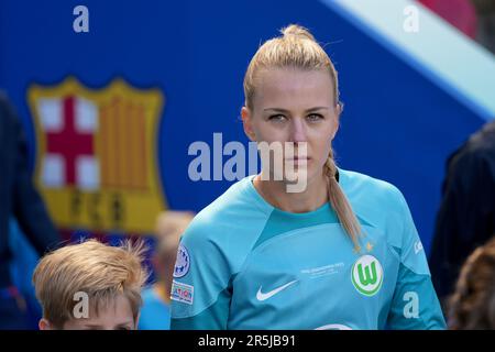 Eindhoven, pays-Bas, 3 juin 2023 : Merle Frohms ( 1 Wolfsburg ) lors du dernier match de football de la Ligue des champions des femmes de l'UEFA entre le FC Barcelone et le VFL Wolfsburg au stade Philips d'Eindhoven, pays-Bas. (Julia Kneissl / SPP) Banque D'Images