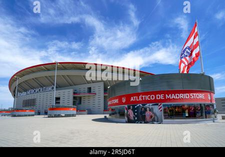 Vue sur l'arène moderne Civitas Metropolitano - le lieu de résidence officiel du FC Atletico Madrid Banque D'Images