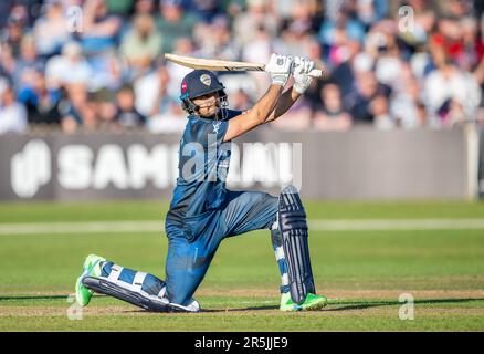 Haider Ali batting pour Derbyshire Falcons dans un match Blast de vitalité T20 contre les ours de Birmingham Banque D'Images