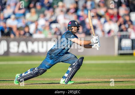 Haider Ali batting pour Derbyshire Falcons dans un match Blast de vitalité T20 contre les ours de Birmingham Banque D'Images