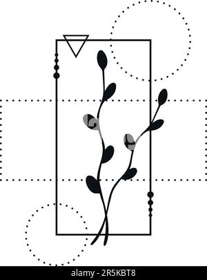 Tatouage botanique abstrait avec des éléments géométriques isolés sur fond blanc. Illustration vectorielle Illustration de Vecteur