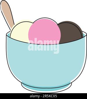 Boules de crème glacée dans un bol isolé sur fond blanc. Illustration vectorielle Illustration de Vecteur