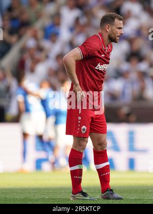 Genk, Belgique. 04th juin 2023. GENK, BELGIQUE - JUIN 4: Michel Ange Balikwisha du FC Royal Anvers semble abattu lors du match de la Ligue Pro Jupiler entre KRC Genk et Royal Anvers à l'arène Cegeka sur 4 juin 2023 à Genk, Belgique (photo de Joris Verwijst/Orange Pictures) crédit: Orange pics BV/Alay Live News Banque D'Images