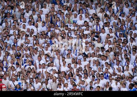 Genk, Belgique. 04th juin 2023. GENK, BELGIQUE - JUIN 4: Les fans de Roal Anvers réagissent lors du match de la Ligue Jupiler Pro entre KRC Genk et Royal Anvers à l'arène Cegeka sur 4 juin 2023 à Genk, Belgique (photo de Joris Verwijst/Orange Pictures) crédit: Orange pics BV/Alay Live News Banque D'Images