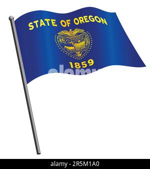 précision correcte oregon ou drapeau d'état volant circulant sur vecteur de flagpole isolé sur fond blanc Illustration de Vecteur