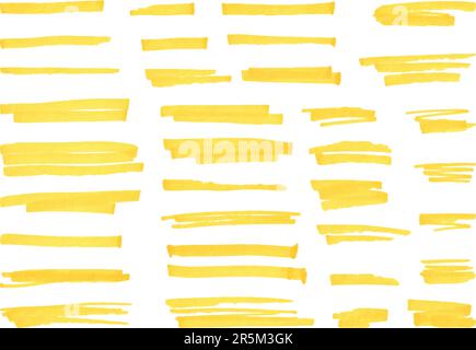 Lignes de repère surlignées en jaune, traits d'acide de surligneur. Forme de soulignement ou ligne de plume pour le texte, marqueurs permanents griffés vecteur néotérique Illustration de Vecteur