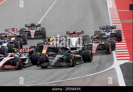 63 RUSSELL George (gbr), Mercedes AMG F1 Team W14, début de l'action de la course, départ, pendant la Formule 1 AWS Gran Premio de Espana 2023, 7th tour du Championnat du monde de Formule 1 2023 de 2 juin à 4, 2023 sur le circuit de Barcelone-Catalunya, à Montmelo, Espagne - photo : DPPI/DPPI/LiveMedia Banque D'Images