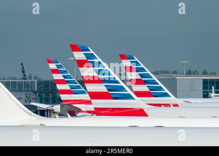 HEATHROW, LONDRES, Royaume-Uni, 29th AVRIL 2023 : livraison de queue d'avion d'American Airlines Banque D'Images