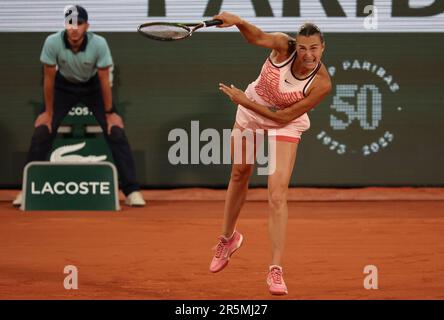 Paris, France. 04th juin 2023. Aryna Sabalenka, de Russie, a joué contre Sloane Stephens, des États-Unis, à l'Open de tennis français Roland Garros à Paris, en France, dimanche, 4 juin 2023. Sabalenka a gagné 7-6, 6-4 et s'est qualifié pour les quarts de finale. Photo de Maya Vidon-White/UPI crédit: UPI/Alay Live News Banque D'Images